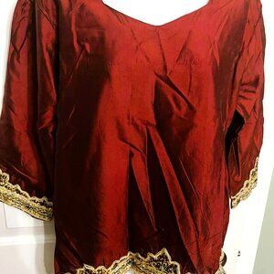 Handmade Silk Indian-Inspired Top with Gold Embellishment S-M